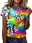 T-shirts Femmes Décontracté Imprimé d'Animal Été Micro-élasticité Quotidien Col Rond Régulier Trapèze Régulier