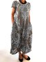 Femmes Floral Brun Col Rond Confortable Robe Maxi Décontracté