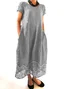 Femmes Floral Gris Col Rond Confortable Robe Maxi Décontracté