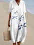 Femmes Libellule Comme Image Col Rond Confortable Robe Maxi Décontracté