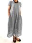 Femmes Floral Gris Col Rond Confortable Robe Maxi Décontracté