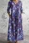 Femmes Floral Violet Col Rond Confortable Robe Maxi Décontracté