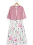 Deux Pièces Ensembles Urbain Floral Été Polyester Micro-élasticité Quotidien Coupe Régulière Robe Trapèze avec Manteau pour Femmes