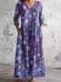 Femmes Floral Violet Col Rond Confortable Robe Maxi Décontracté