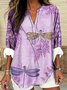 Blouses Élégant Été Libellule Coton Aucune élasticité Quotidien Demi Manche Régulier Droit pour Femmes