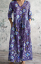 Femmes Floral Violet Col Rond Confortable Robe Maxi Décontracté