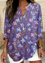 Chemises Femmes Décontracté Floral Printemps / Automne en Lin Micro-élasticité Quotidien Coupe Régulière Manches Longues Trapèze