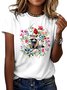 T-shirts Décontracté Floral Été Coton Coupe Régulière Col Rond Régulier Trapèze Régulier pour Femmes