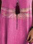 Femmes Libellule Violet Col Rond Confortable Robe Mi-Longue Décontracté