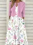 Deux Pièces Ensembles Urbain Floral Été Polyester Micro-élasticité Quotidien Coupe Régulière Robe Trapèze avec Manteau pour Femmes