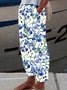 Pantalons Décontracté Floral Printemps / Automne en Lin Naturel Micro-élasticité Coupe Régulière Long Trapèze pour Femmes