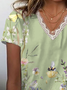T-shirts Femmes Décontracté Floral Été Polyester Col V Imprimé Quotidien Manches Courtes Droit