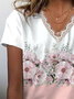 T-shirts Femmes Décontracté Floral Été Polyester Col V Micro-élasticité Manches Courtes Régulier Régulier