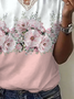 T-shirts Femmes Décontracté Floral Été Polyester Col V Micro-élasticité Manches Courtes Régulier Régulier