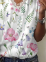 T-shirts Femmes Décontracté Floral Été Col V Imprimé Micro-élasticité Coupe Régulière Manches Courtes Régulier
