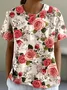 T-shirts Femmes Décontracté Floral Été Coton Quotidien Coupe Régulière Manches Courtes Col Rond Régulier