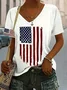 T-shirts Femmes Décontracté Été Drapeau des États-Unis Col V Micro-élasticité Quotidien Manches Courtes Régulier Trapèze