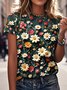 T-shirts Femmes Décontracté Floral Été Coton Quotidien Manches Courtes Col Rond Régulier Trapèze