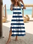 Femmes Rayé Bleu Violacé Col V Confortable Imprimé Robe Maxi Décontracté