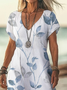 Femmes Floral Blanc Col V Confortable Imprimé Robe Maxi Décontracté