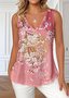 T-shirts Décontracté Floral Été Polyester Col V Micro-élasticité Ample Régulier Trapèze pour Femmes
