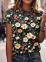 T-shirts Femmes Décontracté Floral Été Coton Quotidien Manches Courtes Col Rond Régulier Trapèze