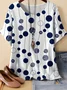 T-shirts Femmes Pois Polka Simple Printemps / Automne en Lin Manche Dolman Micro-élasticité Ample Manches trois quarts Col Rond
