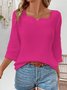 Blouses Décontracté Plain Printemps / Automne Aucune élasticité Ample Manches trois quarts Entaillé Régulier Droit pour Femmes