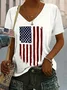 T-shirts Femmes Décontracté Été Drapeau des États-Unis Col V Micro-élasticité Quotidien Manches Courtes Régulier Trapèze