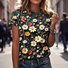 T-shirts Femmes Décontracté Floral Été Coton Quotidien Manches Courtes Col Rond Régulier Trapèze