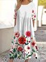 Femmes Floral Blanc Col Rond Confortable Robe Maxi Décontracté