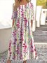 Femmes Floral Blanc Col Rond Confortable Robe Maxi Décontracté
