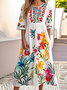 Femmes Floral Blanc Col Rond Confortable Robe Maxi Décontracté