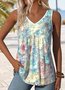 T-shirts Décontracté Floral Été Polyester Col V Micro-élasticité Vacances Ample Trapèze pour Femmes