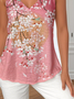 T-shirts Décontracté Floral Été Polyester Col V Micro-élasticité Ample Régulier Trapèze pour Femmes