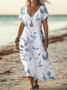 Femmes Floral Blanc Col V Confortable Imprimé Robe Maxi Décontracté