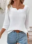 Blouses Décontracté Plain Printemps / Automne Aucune élasticité Ample Manches trois quarts Entaillé Régulier Droit pour Femmes