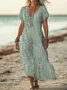 Femmes Rayé Vert Col V Confortable Imprimé Robe Maxi Décontracté
