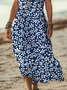 Femmes Floral Bleu Violacé Col V Confortable Imprimé Robe Maxi Décontracté