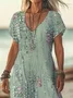 Femmes Rayé Vert Col V Confortable Imprimé Robe Maxi Décontracté