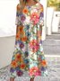 Femmes Floral Abricot Col Rond Confortable Robe Maxi Décontracté