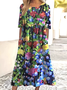 Femmes Floral Multicolore Col Rond Confortable Robe Maxi Décontracté