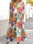 Femmes Floral Abricot Col Rond Confortable Robe Maxi Décontracté