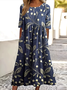 Femmes Floral Bleu Violacé Col Rond Confortable Robe Maxi Décontracté