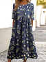 Femmes Floral Bleu Violacé Col Rond Confortable Robe Maxi Décontracté