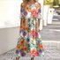 Femmes Floral Abricot Col Rond Confortable Robe Maxi Décontracté