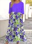 Femmes Floral Violet Col Rond Confortable Robe Maxi Décontracté