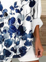 Blouses Femmes Décontracté Floral Printemps / Automne Col V Quotidien en Mélangé de Coton Régulier Trapèze Régulier