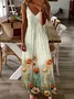 Femmes Floral Abricot à Bretelles Confortable Robe Maxi Décontracté