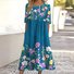 Femmes Floral Bleu Marine Col Rond Confortable Robe Maxi Décontracté